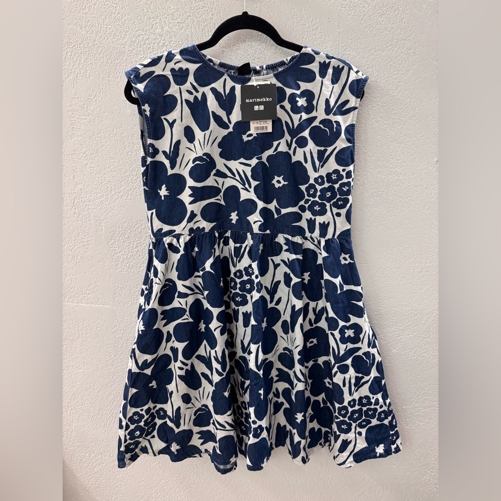 NWT MARIMEKKO x UNIQLO Kids Girls Cotton Denim Sleeveless Dress Floral 11-12Y